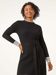 Roman Black Petite Stripe Detail Knit Dress - Image 1 of 5