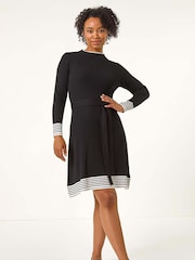Roman Black Petite Stripe Detail Knit Dress - Image 2 of 5