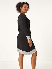Roman Black Petite Stripe Detail Knit Dress - Image 3 of 5