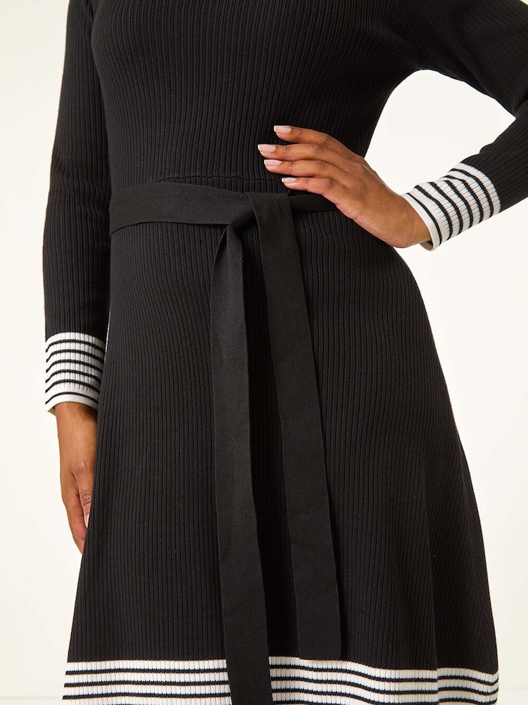 Roman Black Petite Stripe Detail Knit Dress - Image 5 of 5