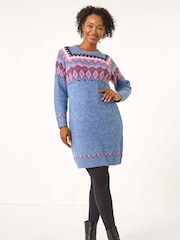 Roman Blue Petite Nordic Pattern Jumper Dress - Image 1 of 5