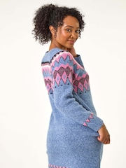 Roman Blue Petite Nordic Pattern Jumper Dress - Image 2 of 5