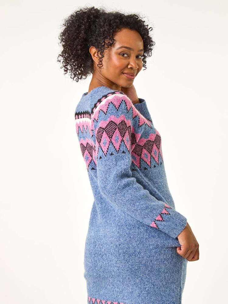Roman Blue Petite Nordic Pattern Jumper Dress - Image 2 of 5