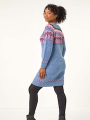 Roman Blue Petite Nordic Pattern Jumper Dress - Image 3 of 5