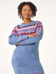 Roman Blue Petite Nordic Pattern Jumper Dress - Image 4 of 5