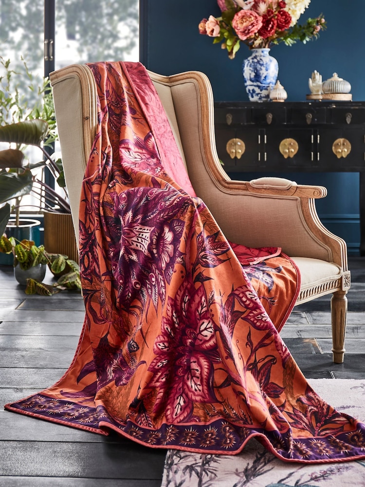 Joe Browns Orange Reversible Boho Floral Velvet Throw - Image 1 of 4