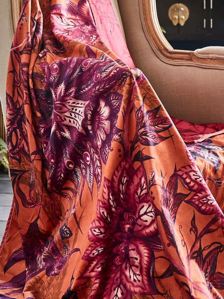 Joe Browns Orange Reversible Boho Floral Velvet Throw - Image 2 of 4