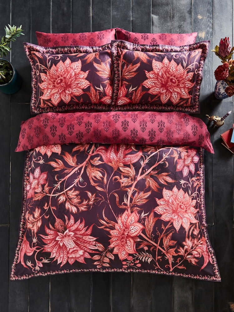Joe Browns Purple Reversible Boho Floral 200TC Cotton Sateen Duvet Cover and Pillowcase Set - Image 1 of 4