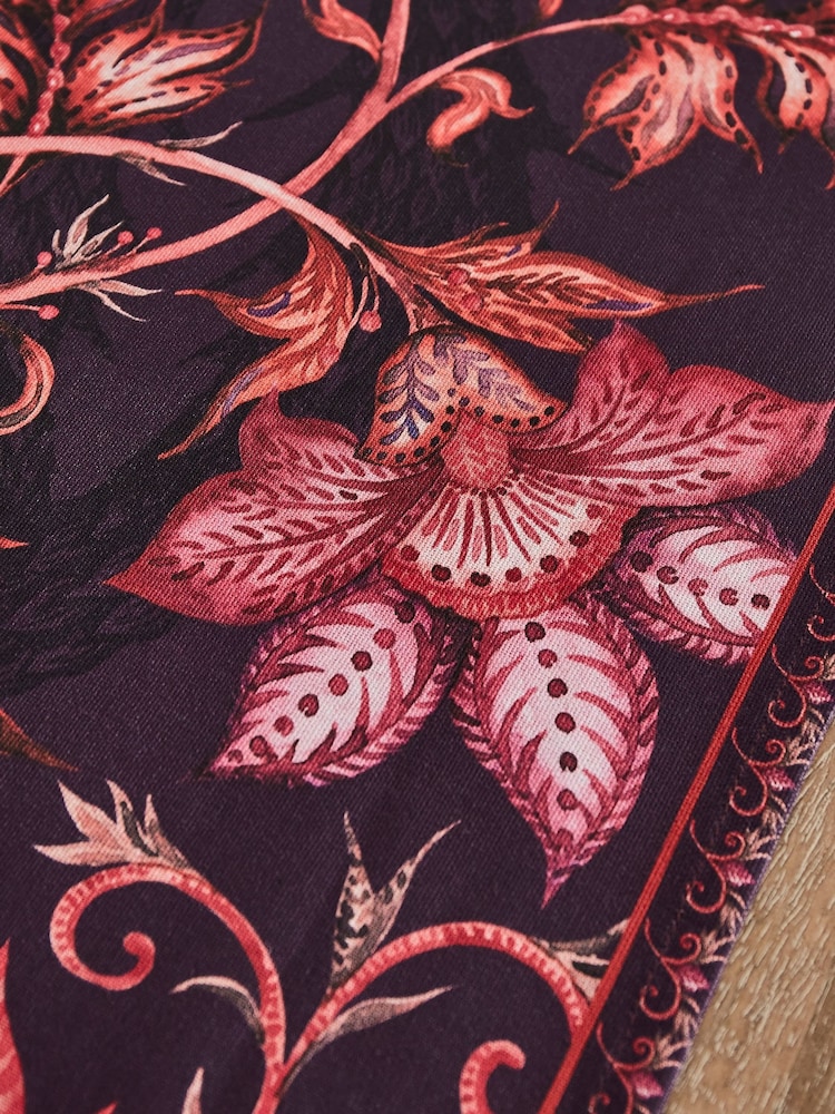 Joe Browns Purple Tasselled Hand-Painted Floral Cotton Table Runner - Image 3 of 3