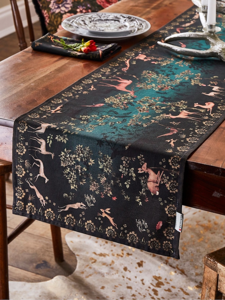 Joe Browns Green Forest Print Tassel-Trim Table Runner - Image 1 of 4