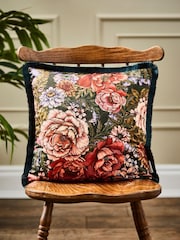 Joe Browns Green Reversible Floral Velvet Fringed Cushion - Image 1 of 6