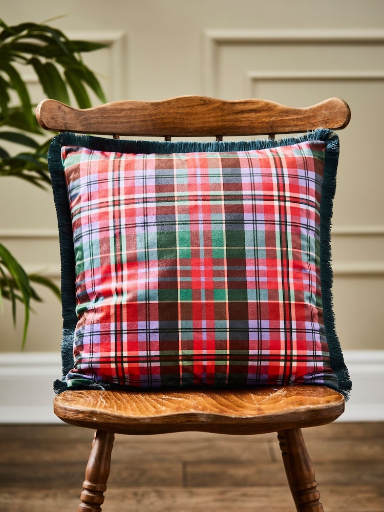 Joe Browns Green Reversible Floral Velvet Fringed Cushion - Image 2 of 6