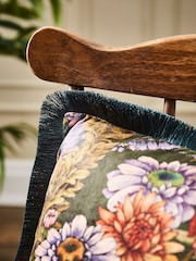 Joe Browns Green Reversible Floral Velvet Fringed Cushion - Image 3 of 6