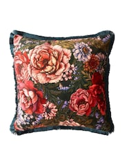 Joe Browns Green Reversible Floral Velvet Fringed Cushion - Image 5 of 6