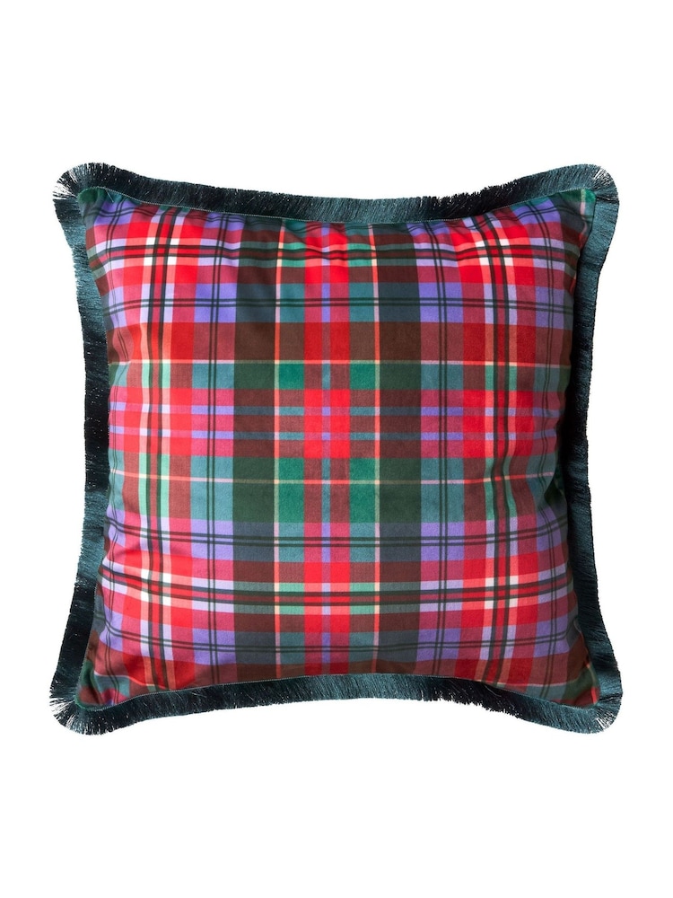 Joe Browns Green Reversible Floral Velvet Fringed Cushion - Image 6 of 6