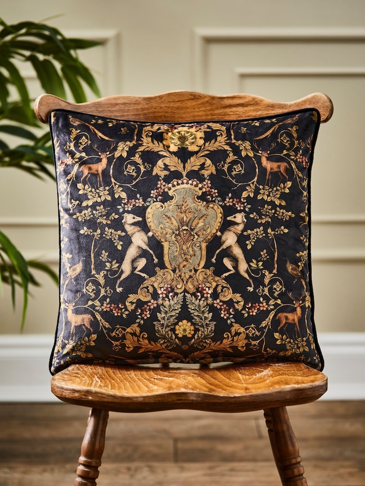 Joe Browns Black Reversible Autumn Forest Velvet Cushion - Image 2 of 5