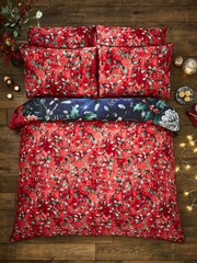 Joe Browns Blue Reversible Christmas Mistletoe 200TC Cotton Sateen Duvet Cover and Pillowcase Set - Image 2 of 7