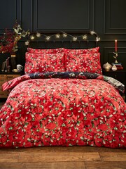 Joe Browns Blue Reversible Christmas Mistletoe 200TC Cotton Sateen Duvet Cover and Pillowcase Set - Image 4 of 7