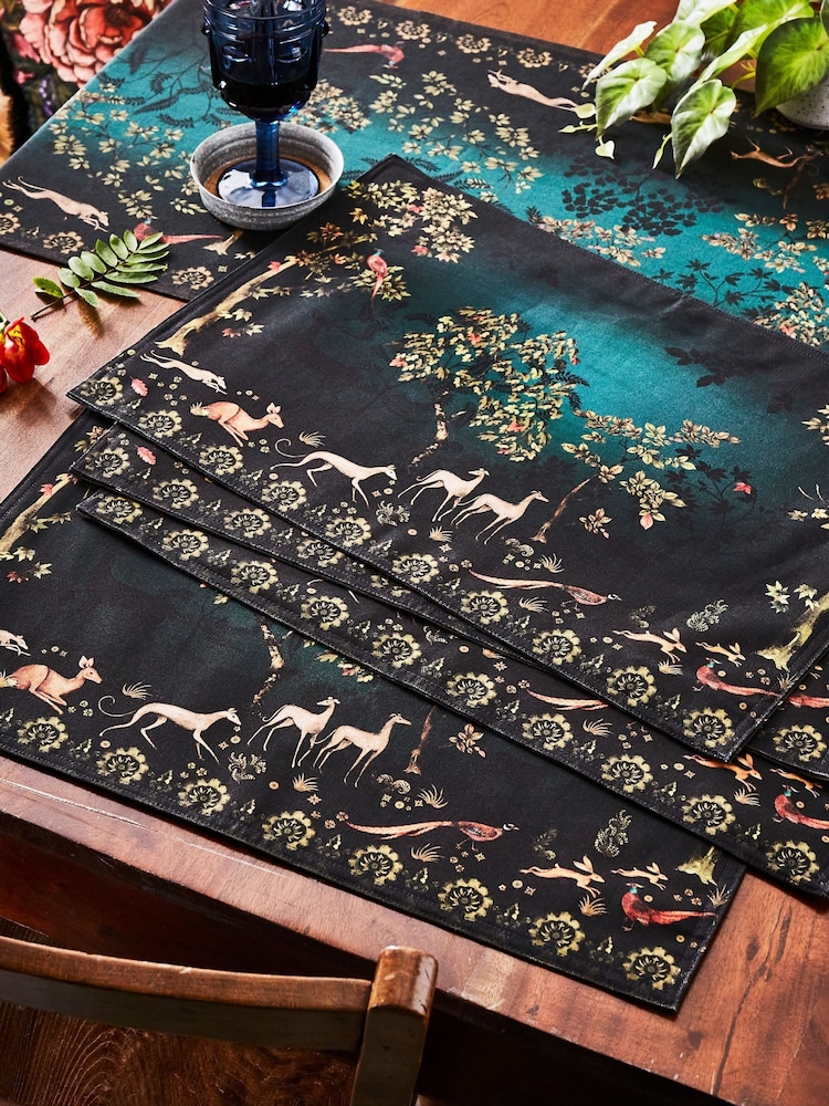 Joe Browns Green Set of 4 Forest Print Cotton Placemats - Image 1 of 4 Joe Browns Green Set of 4 Forest Print Cotton Placemats - Image 1 of 4