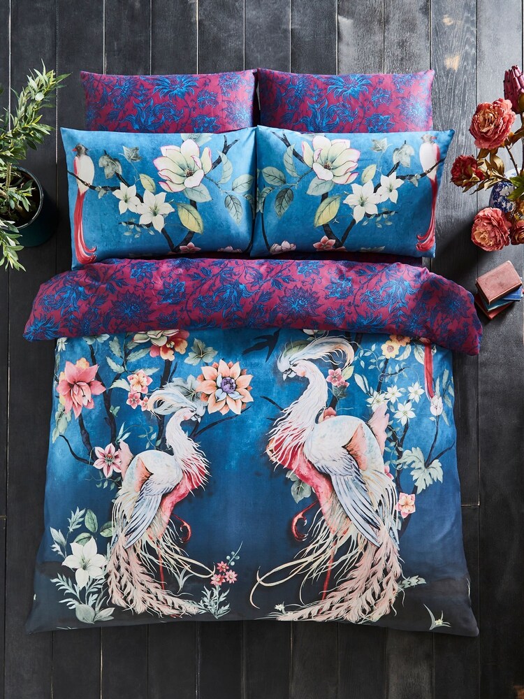 Joe Browns Blue Reversible Phoenix Chinoiserie 200TC Cotton Sateen Duvet Cover and Pillowcase Set - Image 1 of 4