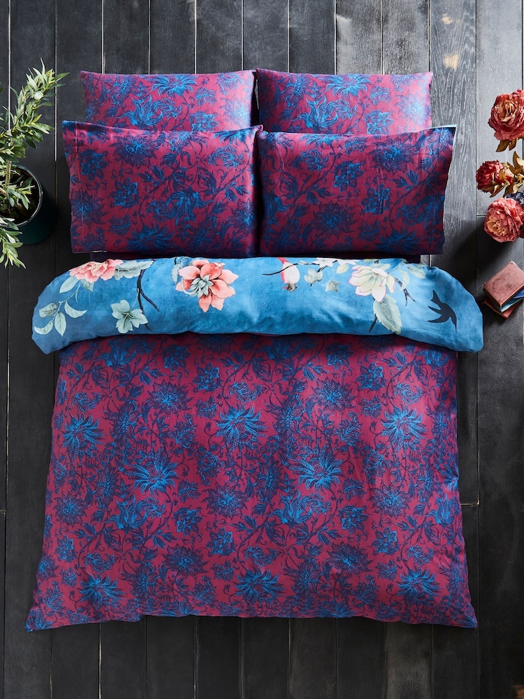 Joe Browns Blue Reversible Phoenix Chinoiserie 200TC Cotton Sateen Duvet Cover and Pillowcase Set - Image 2 of 4