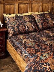 Joe Browns Black Opulent Crest Print 200TC Cotton Sateen Fitted Sheet - Image 1 of 2