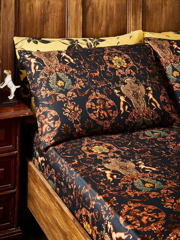 Joe Browns Black Opulent Crest Print 200TC Cotton Sateen Fitted Sheet - Image 2 of 2