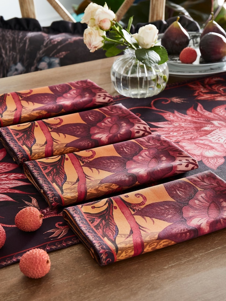 Joe Browns Orange Set of 4 Hand-Painted Floral Cotton Napkins - Image 1 of 3