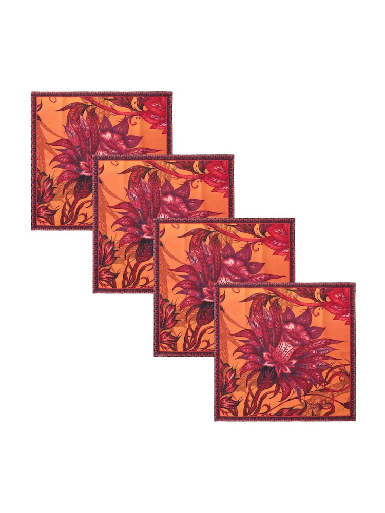 Joe Browns Orange Set of 4 Hand-Painted Floral Cotton Napkins - Image 2 of 3