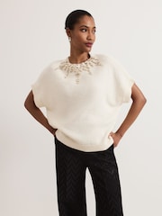 Phase Eight White Allie Jewelled Knit Jumper - Image 1 of 7