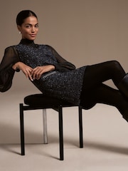 Phase Eight Blue Sabine Tweed Dress - Image 3 of 12