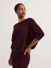 Phase Eight Red Becca Batwing Knitted Dress - Image 4 of 7
