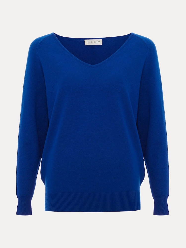 Phase Eight Blue Senita Fine Knit V-Neck Jumper - Image 7 of 7