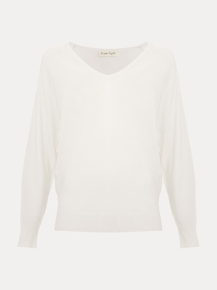 Phase Eight White Senita Fine Knit V-Neck Jumper - Image 7 of 7
