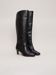 Phase Eight Black Leather Knee High Boots - Image 2 of 7