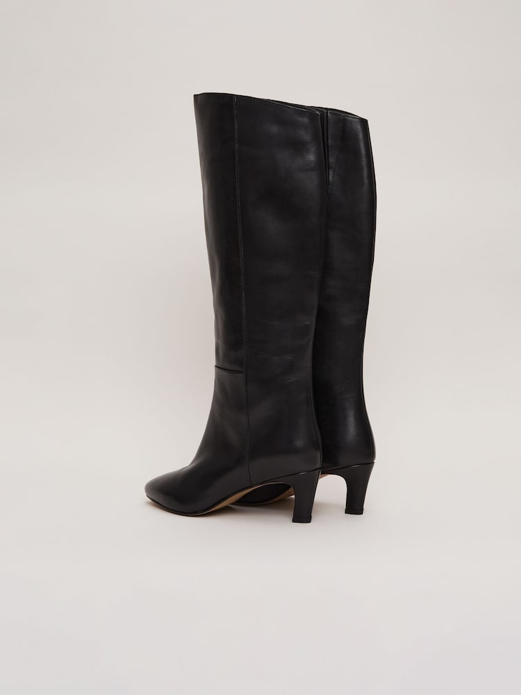 Phase Eight Black Leather Knee High Boots - Image 3 of 7