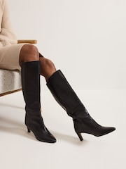 Phase Eight Black Leather Knee High Boots - Image 6 of 7
