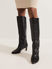 Phase Eight Black Leather Knee High Boots - Image 7 of 7