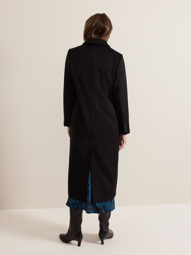 Phase Eight Black Petite Lydia Long Wool Coat - Image 2 of 7