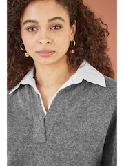 Yumi Grey Knitted Jumper With Collar Detail - Image 4 of 5