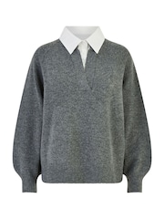 Yumi Grey Knitted Jumper With Collar Detail - Image 5 of 5