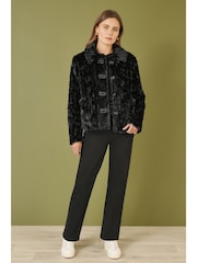Yumi Black Luxe Textured Faux Fur Jacket With Pockets - Image 2 of 4