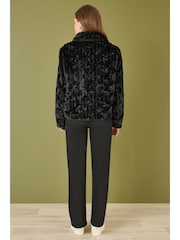 Yumi Black Luxe Textured Faux Fur Jacket With Pockets - Image 3 of 4