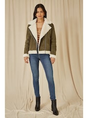Yumi Green Faux Suede And Shearling Biker Jacket - Image 2 of 5