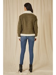 Yumi Green Faux Suede And Shearling Biker Jacket - Image 3 of 5