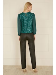 Yumi Green Sequin Top With Sheer Sleeves - Image 3 of 4