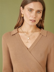 Yumi Brown Knitted Midi Dress With Asymmetric Button Details - Image 4 of 5