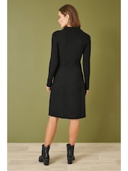 Yumi Black Rib Knit Midi Shirt Dress With Snaffle Belt - Image 3 of 5