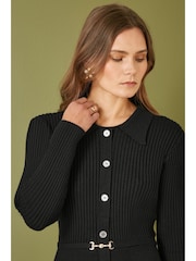 Yumi Black Rib Knit Midi Shirt Dress With Snaffle Belt - Image 4 of 5