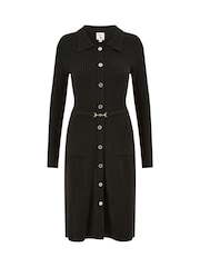 Yumi Black Rib Knit Midi Shirt Dress With Snaffle Belt - Image 5 of 5